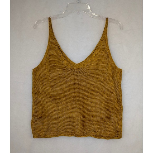Sm H&M Knit Tank Top‎ Sleeveless Sweater V Neck Ribbed Yellow Mustard Womens - Picture 2 of 6